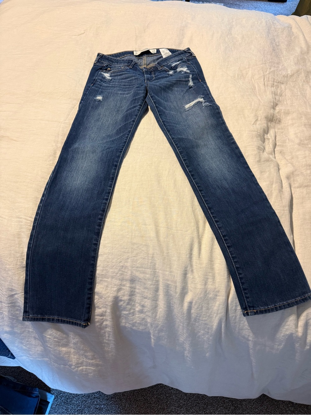Abercrombie & Fitch Dark Blue Bootcut Jeans with Distressing